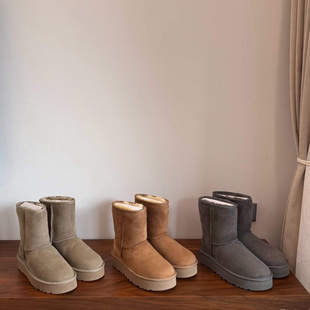 厚底中筒雪地靴2025冬季新款桑坡皮毛一体保暖加绒女毛毛翻边5825