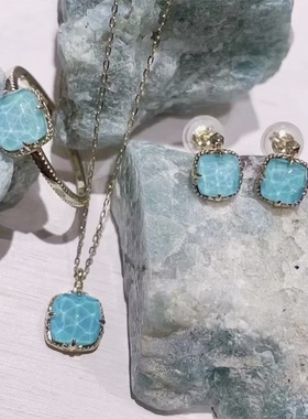 age天然方形绿松石套装女