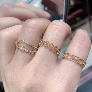 agete十字窗花蔷薇戒指古董宫廷风镶钻雕花纯银镀金戒指指环日系