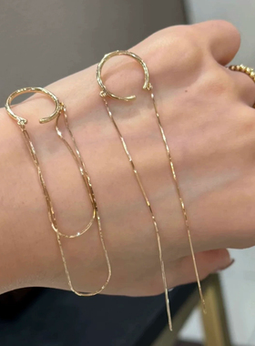 现货银版cocoshnik半圆长流苏蛇骨线条感闪亮耳骨夹无耳洞银镀14k