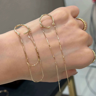 现货银版cocoshnik半圆长流苏蛇骨线条感闪亮耳骨夹无耳洞银镀14k