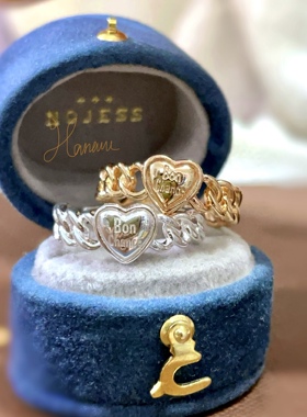 Nojess尾戒幸运字母爱心编织环镂空戒指个性开口可调节纯银