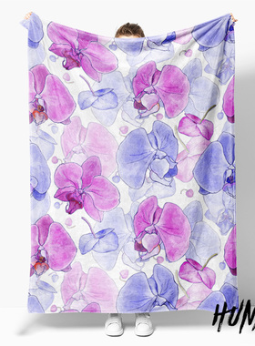 手绘花朵紫色梦幻紫罗兰花周边办公室旅行午休毯沙发毯空调被毛毯