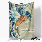 橘猫插画韩滉五牛图浮世绘葛饰北斋神奈川冲浪网红毛毯休闲毯绒毯