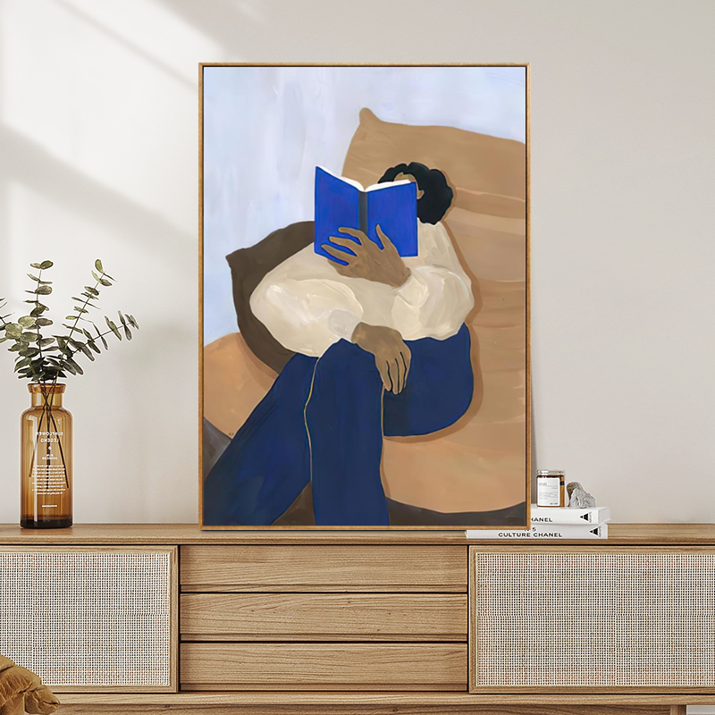 北欧装饰画小清新人物插画复古民宿客厅挂画日系原木风极简抽象画图片