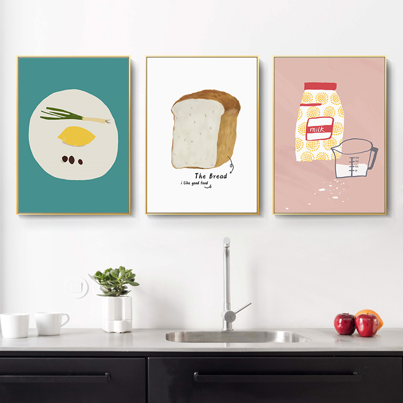 餐厅装饰画现代简约面包牛奶食物壁画温馨北欧风饭厅插画挂画ins图片