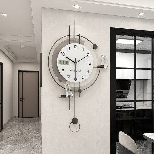 简约风钟表挂钟客厅带温度日历高级感现代轻奢免打孔挂墙创意时钟