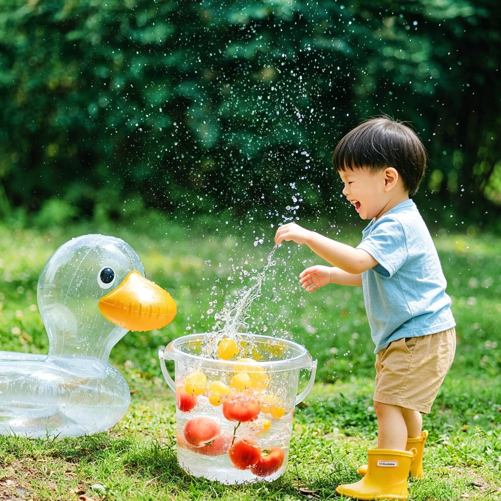 拍照道具透明水桶鸭子游泳圈男女童夏周岁生日户外氛围感出片神器