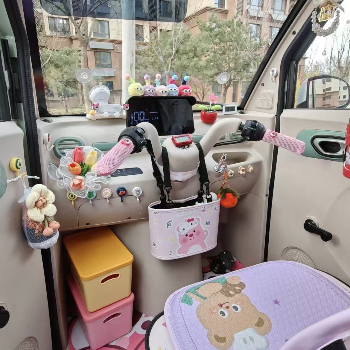 露比车载收纳筐储物袋汽车电动三轮车零食杂物整理篮子挂式垃圾桶