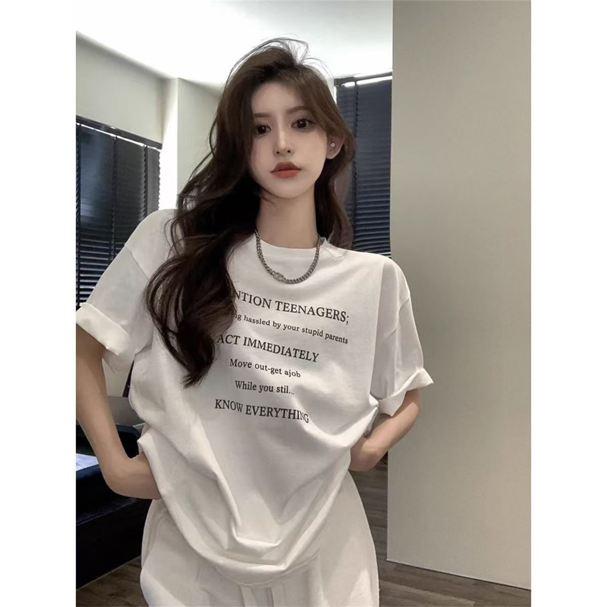 2026夏季新款白色T恤女短袖韩国宽松慵懒风冰丝凉感学生上衣服女