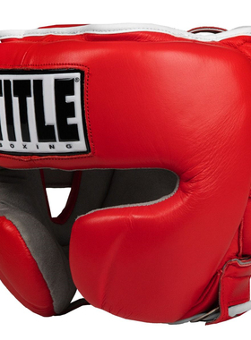 TITLE LEATHER专业拳击泰拳格斗训练真皮护头护脸护额猴脸头盔