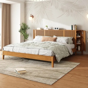 全实木双人床日式简约床格栅温莎床双人大床1.51.8单人床儿童单床