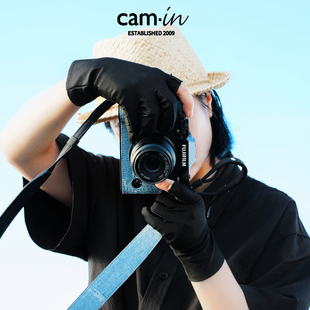 cam·in 丹宁蓝单反相机背带可调斜挎真皮摄影微单肩带通用接口