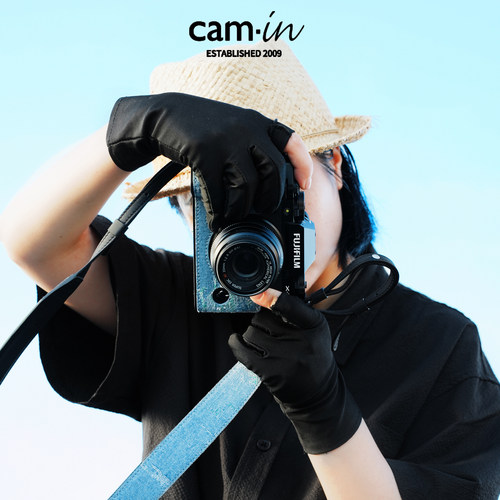 cam·in丹宁蓝斜挎单反相机背带