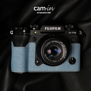 cam·in 富士XT5牛仔保护套丹宁系列xt5半套相机包皮套底坐壳配件