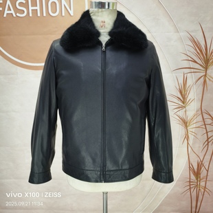 冬季真皮皮衣男中长款牛皮獭兔内胆皮毛一体皮大衣外套厚防风保暖