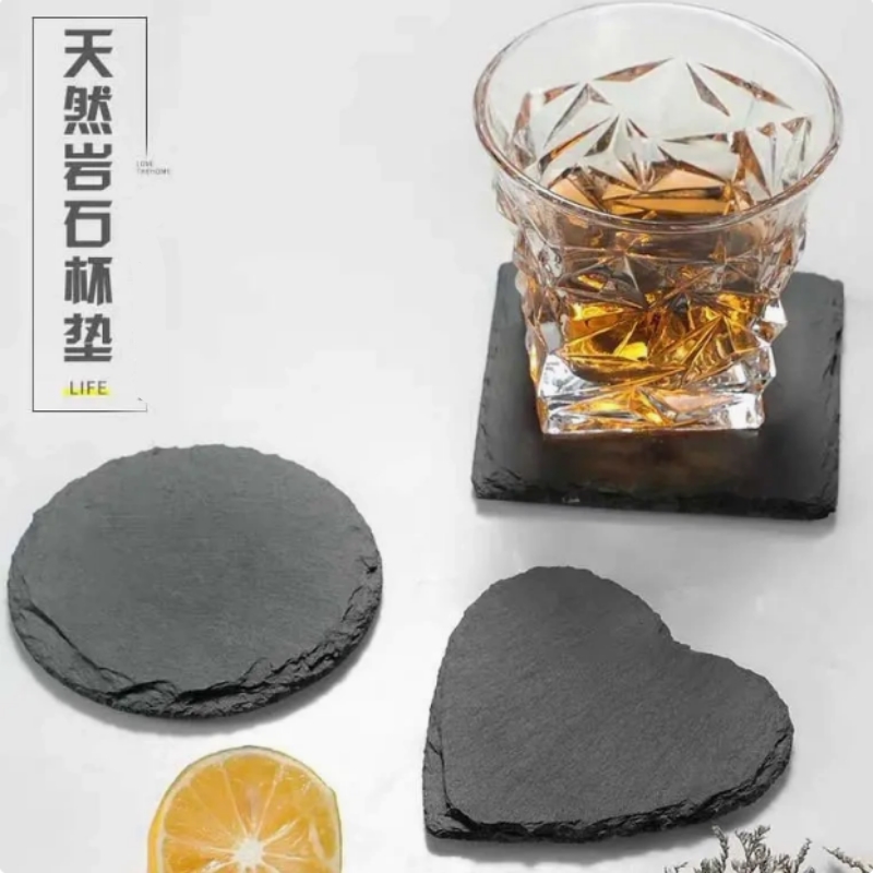 纯色岩石杯垫隔热茶杯垫托鸡尾酒杯垫酒吧威士忌酒杯垫板岩垫心形