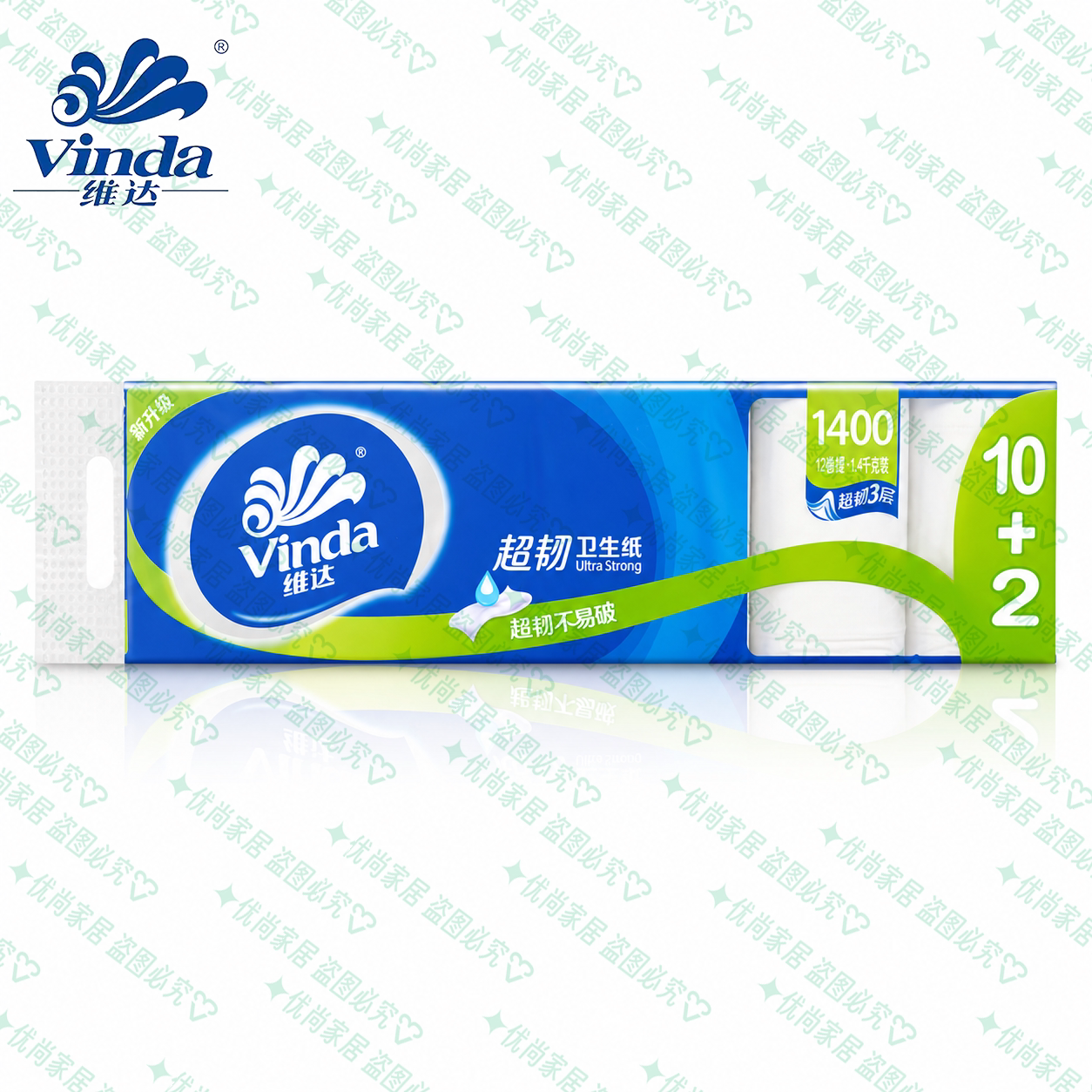 维达无芯卷纸超韧1400g3层原生浆卫生纸家用大卷厕纸1提12大卷
