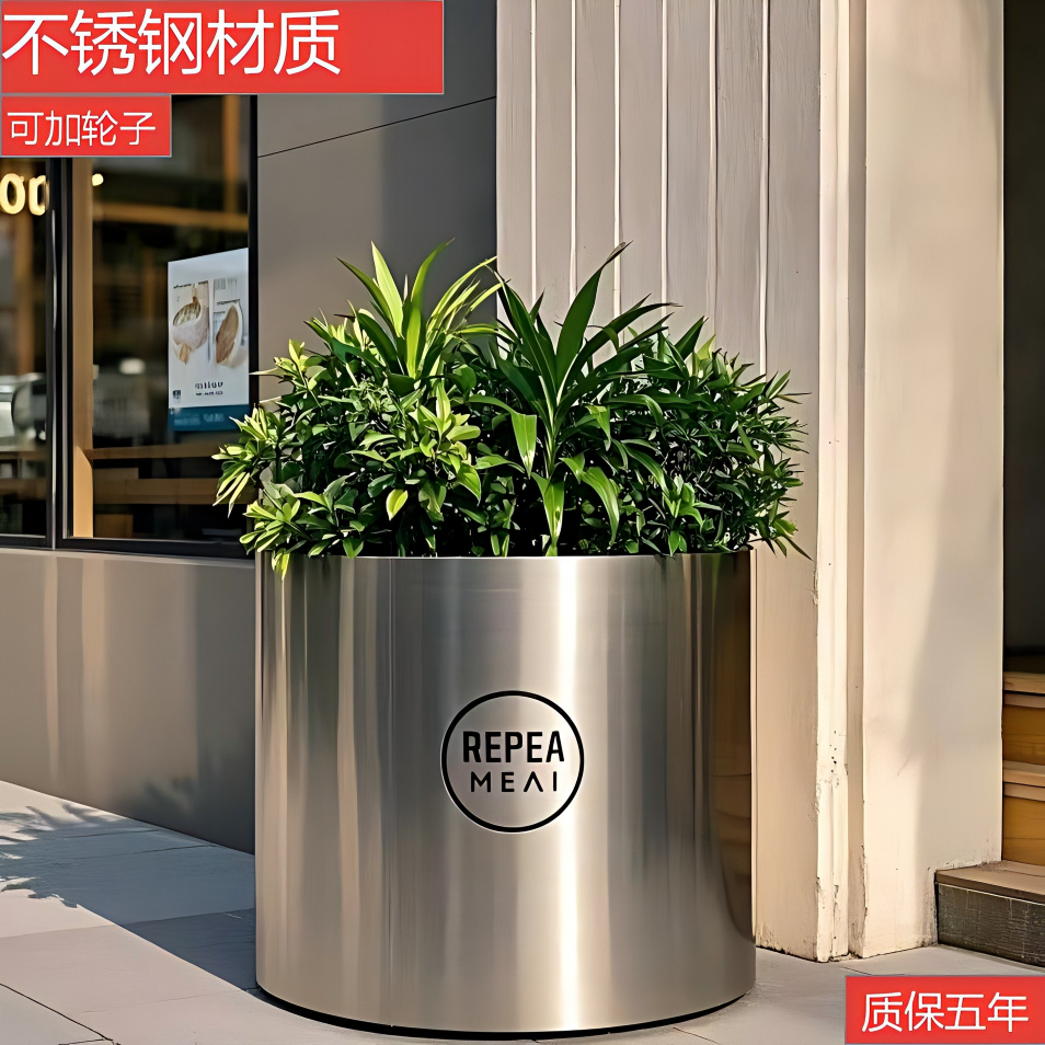 户外不锈钢圆筒花箱可定制