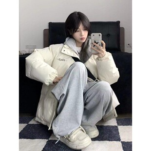 韩版撞色假两件连帽棉衣外套女冬季新款加厚宽松保暖防寒学生棉服