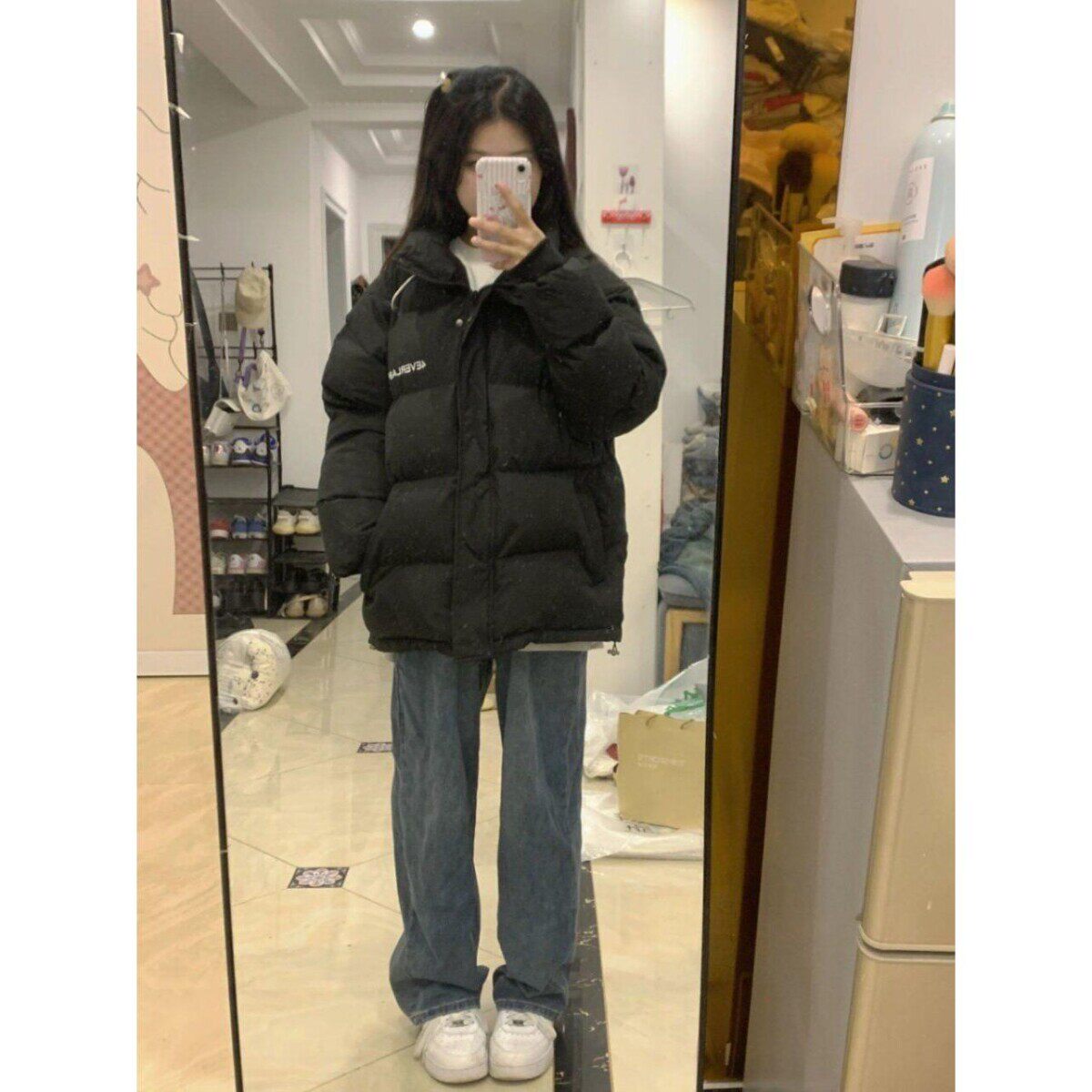 日系甜美小个子字母印花棉服外套女学生冬季不臃肿加厚保暖面包服