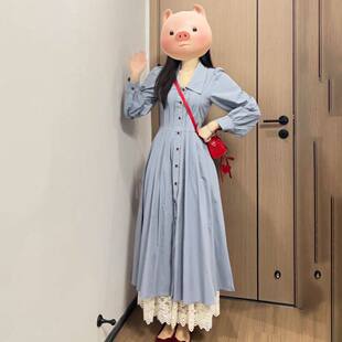 法式慵懒风简约可爱翻领衬衫连衣裙女学生早秋气质收腰显瘦a字裙