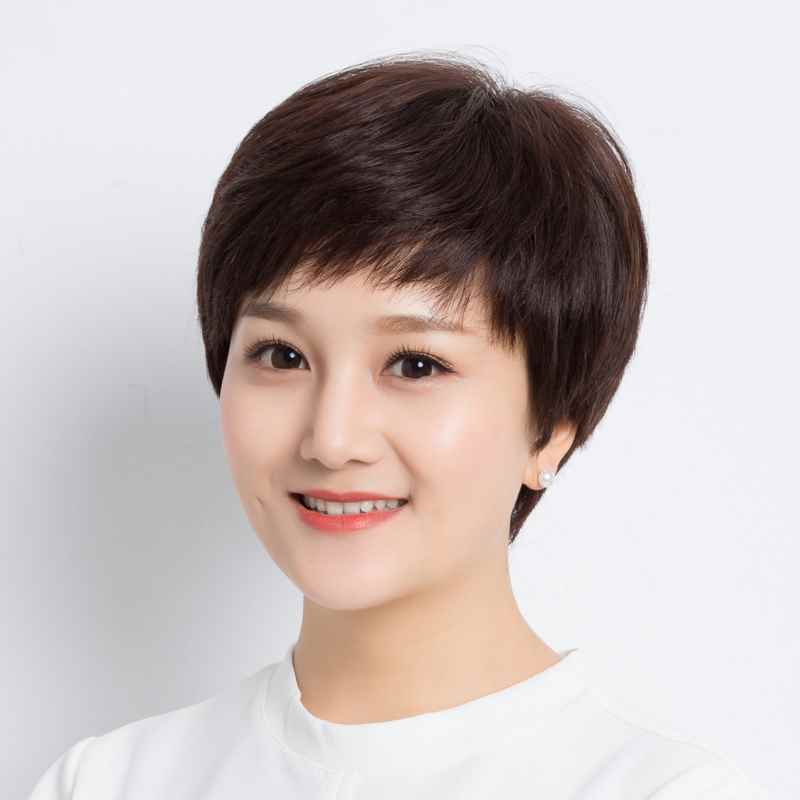 新款假发女短发中年妈妈头发少中老年短直发真人发丝全头套式自然