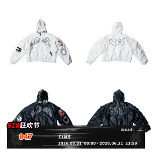 FVVO Embroidered PU Hooded Bomber Jacket刺绣PU连帽飞行员夹克