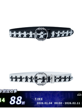 FVVO Skull Kid Print Punk Leather Belt 骨环印花牛皮腰带