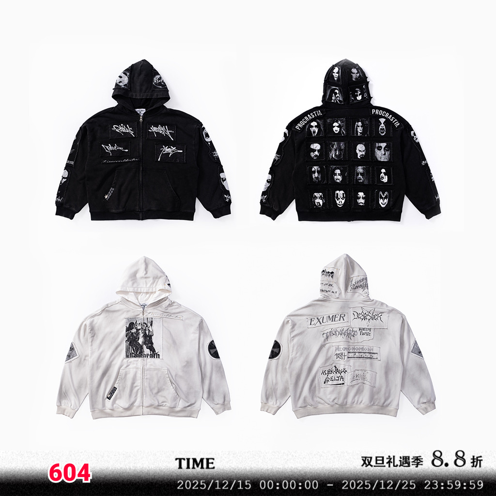 FVVO  “whoop”applique zip-up hoodie贴布印花水洗卫衣外套