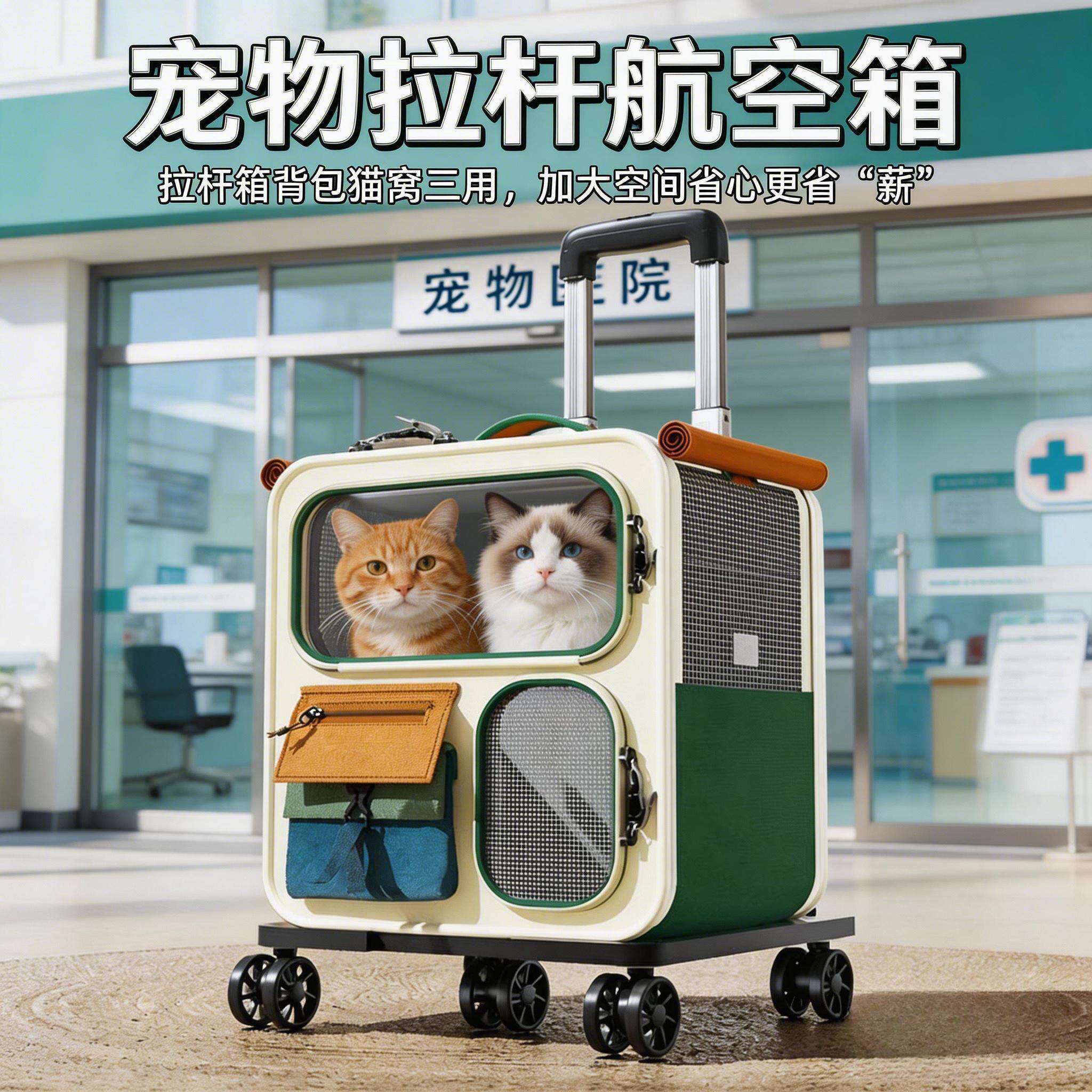 拉杆箱背包猫窝三用,加大空间