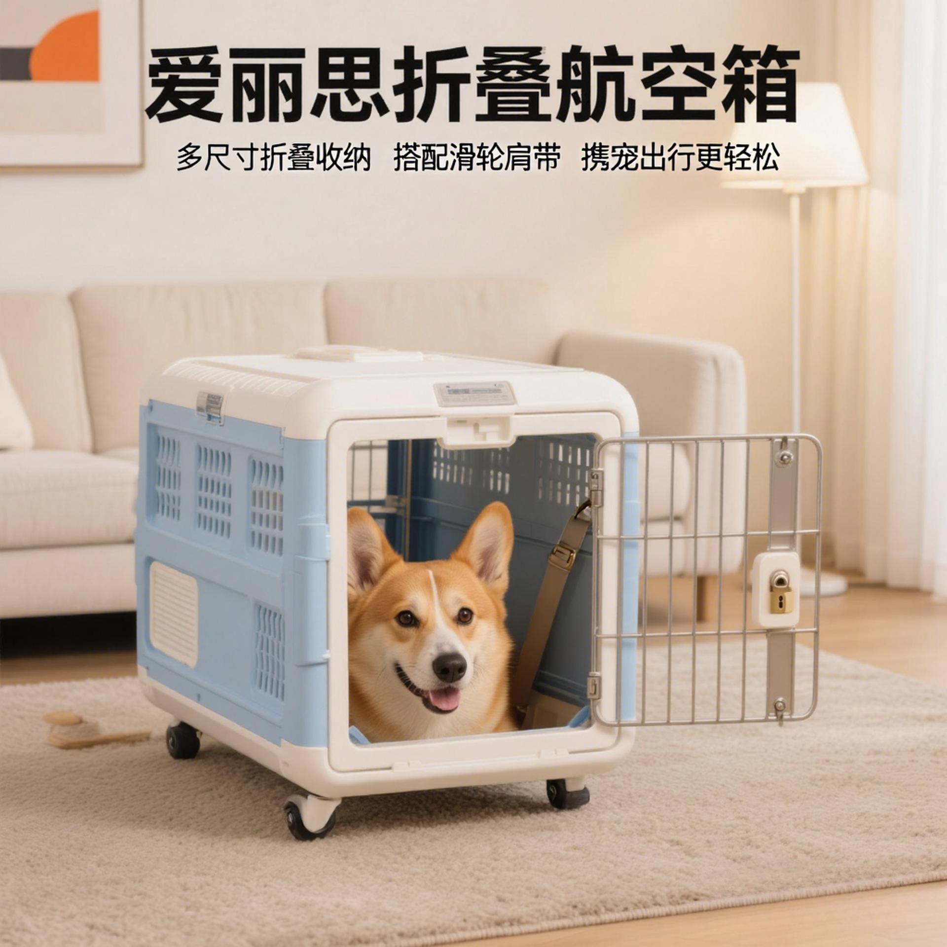 爱丽思折叠宠物航空箱猫咪专用中小型犬狗笼子外出便携车载带滚轮