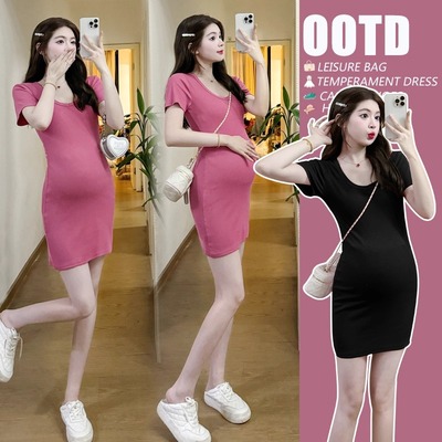 2024夏新款辣妈纯欲风连衣裙修身显瘦短款包臀裙孕妇裙孕妇装