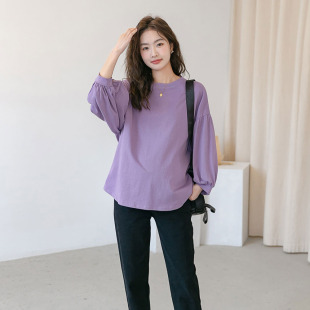 新款 灯笼袖 孕妇装 洋气时尚 圆通T恤潮妈外穿休闲宽松上衣 韩版 春季