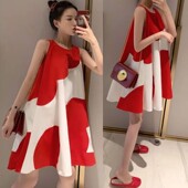 连衣裙夏季 韩国小香风宽松红色娃娃连衣裙蓬蓬沙滩背心裙女夏裙子