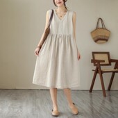 夏季 大码 背心裙连衣裙女2025新款 吸汗透气锦棉无袖 裙子 连衣裙夏装