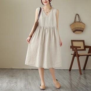 大码连衣裙夏装吸汗透气锦棉无袖背心裙连衣裙女2025新款夏季裙子