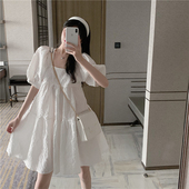 初恋法式 孕妇装 夏季 蛋糕裙2024新款 高级感方领连衣裙 连衣裙泡泡袖