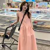 法式 温柔风小个子气质长裙 2025新款 桔梗粉色无袖 背心连衣裙女夏季