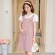 连衣裙夏装 短袖 新款 条纹假两件夏季 孕妇裙子 拼接T恤中长款 孕妇装