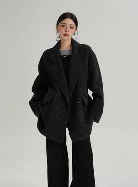 SRYS AME气质中长款宽松版型西装毛呢外套羊毛大衣秋冬装新款女装