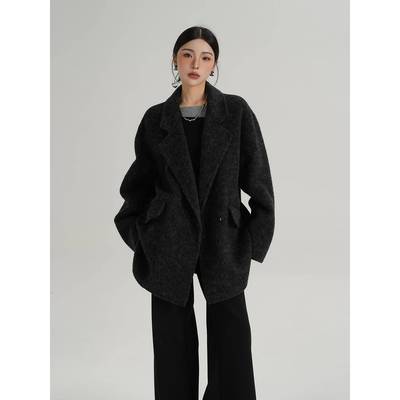 SRYS AME气质中长款宽松版型西装毛呢外套羊毛大衣秋冬装新款女装