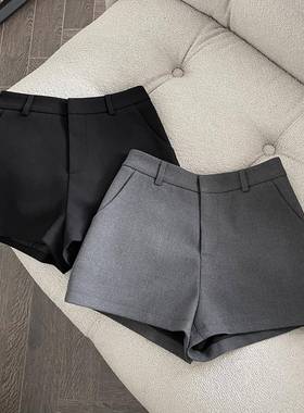 FASC自制高腰黑色西装短裤女2025新款春夏外穿灰色小个子显瘦热裤