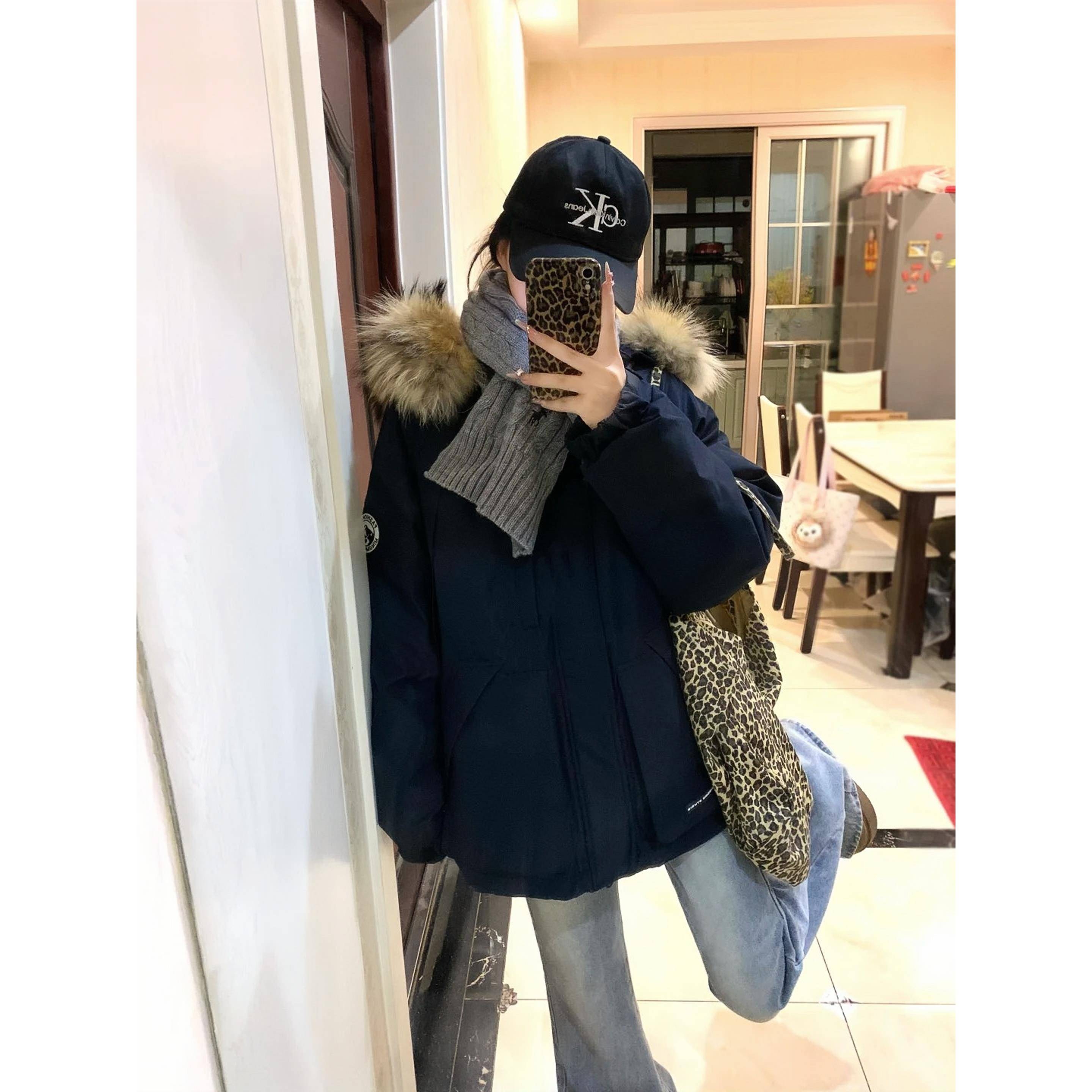 工装棉服女2025年新款冬季派克服棉衣学生宽松外套加厚大毛领棉袄