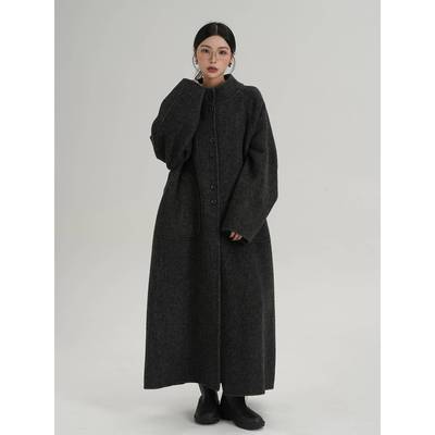 SRYS AME气质高级感长款立领羊毛大衣双面毛呢外套秋冬装新款女装