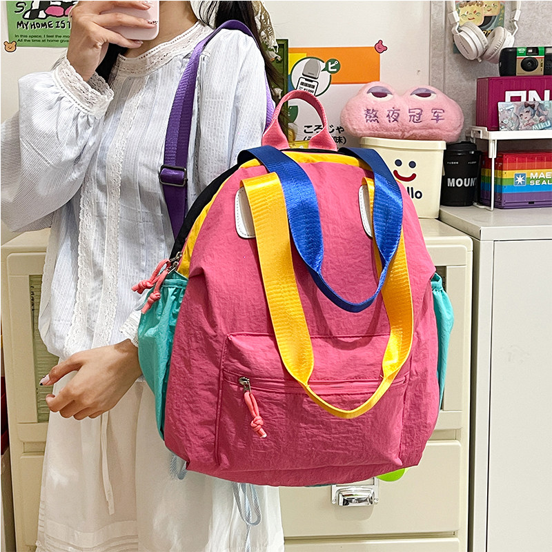 休闲风撞色多功能双肩包女大容量轻便学生日常单肩包手提旅行背包