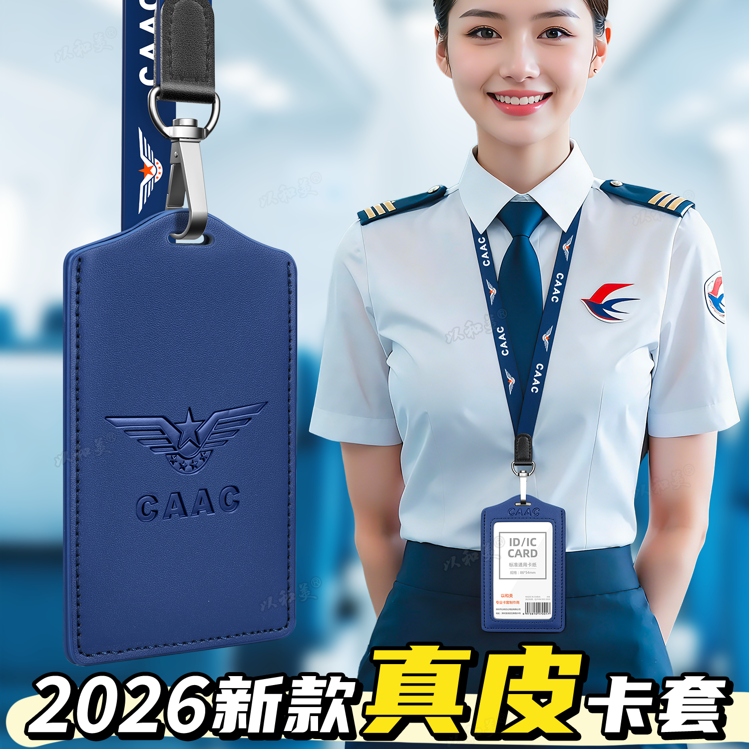 2026新款CAAC真皮证件套航空卡套中国民航空勤机长皮卡套皮质工作证无人机飞行执照证件挂绳保护套登机工作牌
