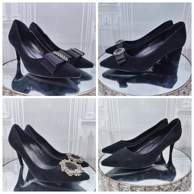 绒面春秋细跟单鞋HS水钻扣名媛