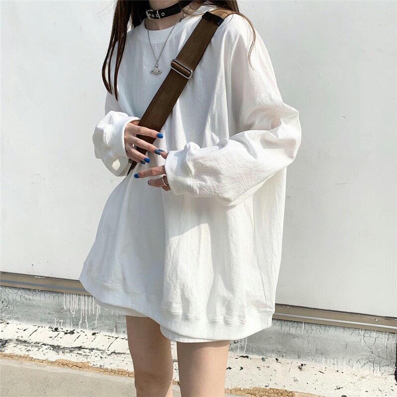 2025新款秋季韩版宽松大码纯色薄款长袖卫衣女装学生上衣服女