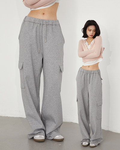 复古多口袋阔腿工装裤